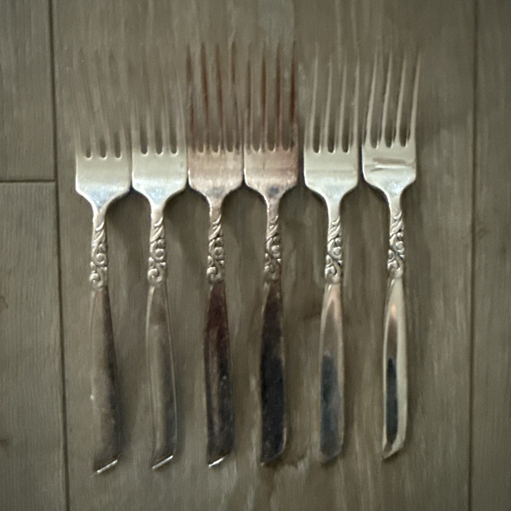 Set of 6 Dinner Forks South Seas by Oneida Community 1955 Silverplate 7.5"